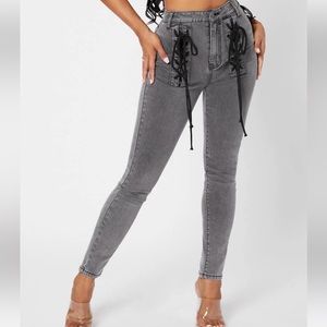 Gray Skinny Detailed Jeans